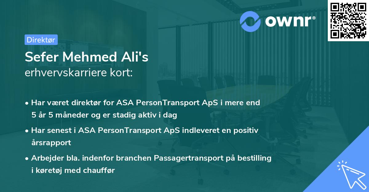 Sefer Mehmed Ali's erhvervskarriere kort