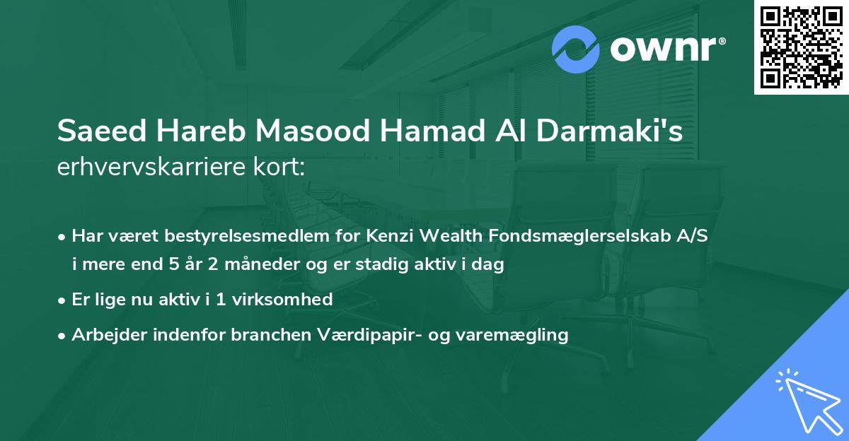 Saeed Hareb Masood Hamad Al Darmaki's erhvervskarriere kort