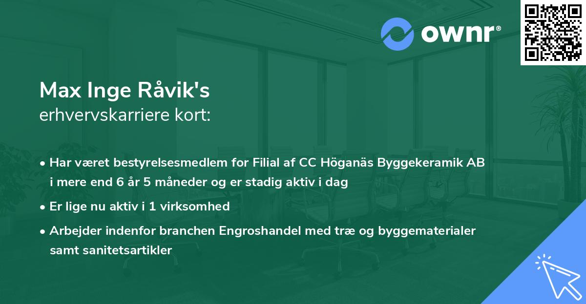 Max Inge Råvik's erhvervskarriere kort