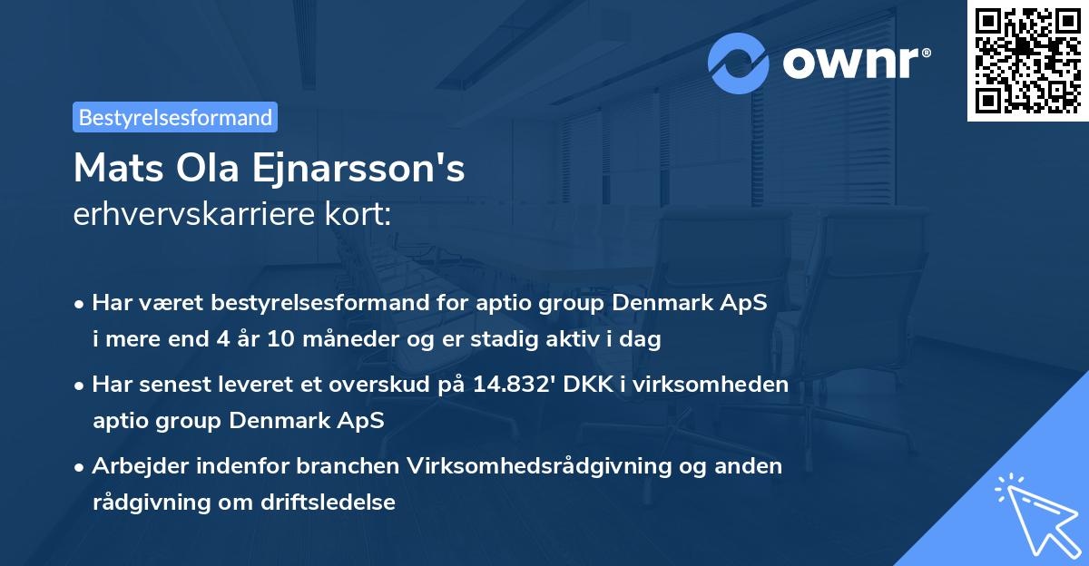 Mats Ola Ejnarsson's erhvervskarriere kort