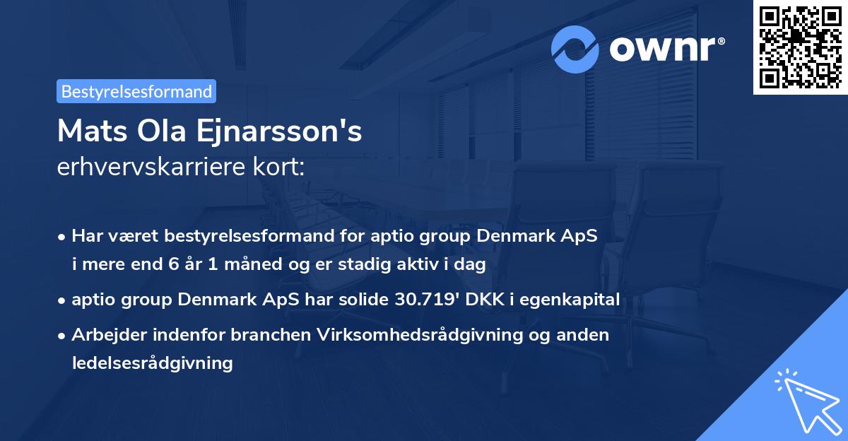 Mats Ola Ejnarsson's erhvervskarriere kort