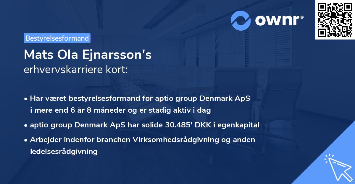 Mats Ola Ejnarsson's erhvervskarriere kort