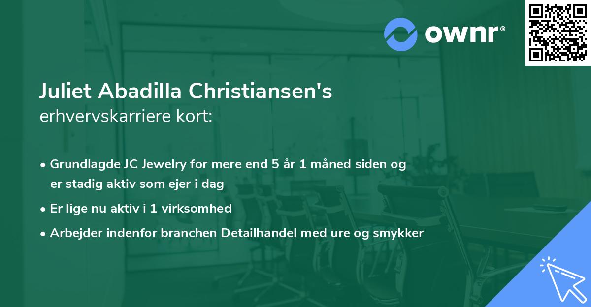 Juliet Abadilla Christiansen's erhvervskarriere kort