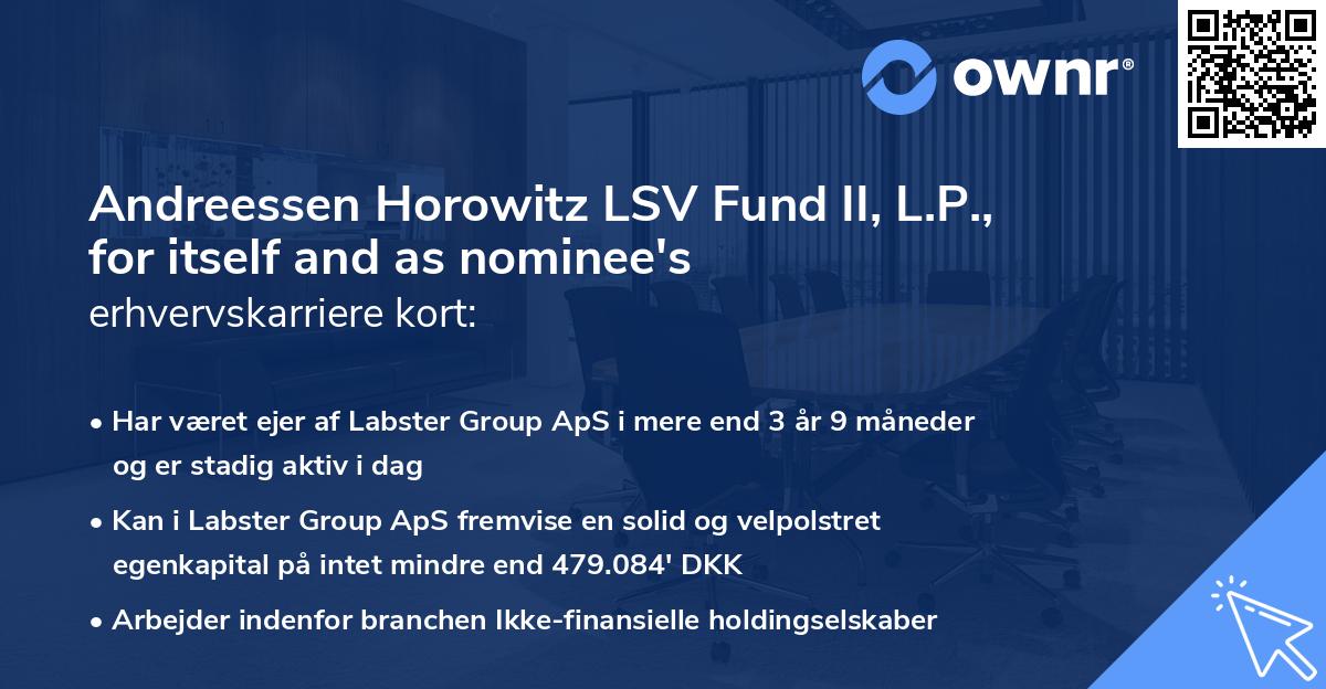 Andreessen Horowitz LSV Fund II, L.P., for itself and as nominee's erhvervskarriere kort