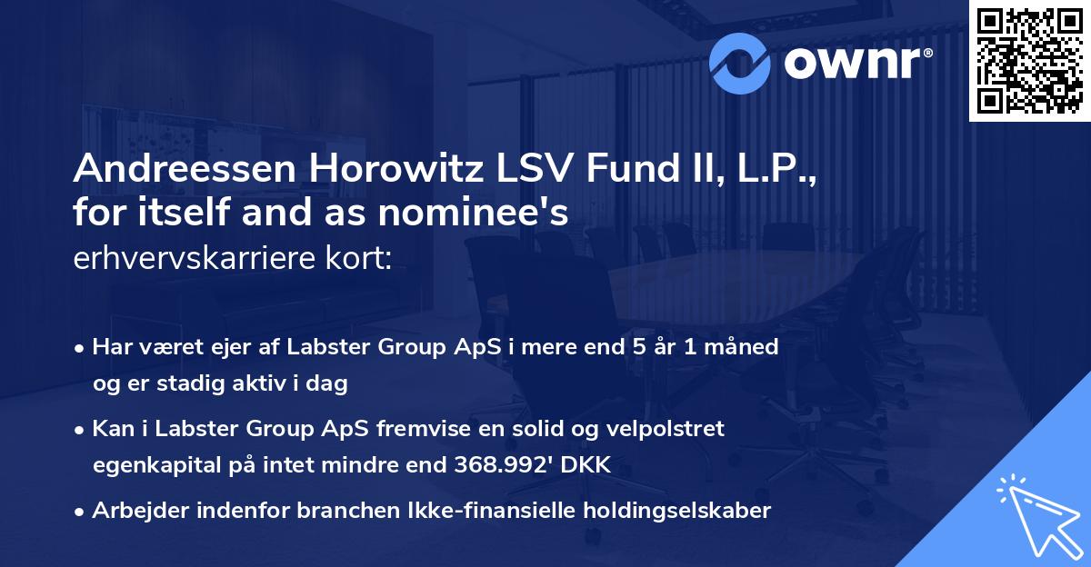 Andreessen Horowitz LSV Fund II, L.P., for itself and as nominee's erhvervskarriere kort