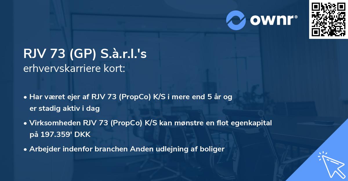 RJV 73 (GP) S.à.r.l.'s erhvervskarriere kort