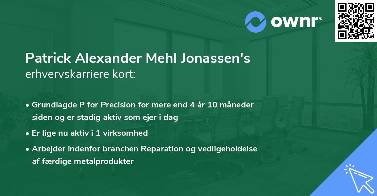 Patrick Alexander Mehl Jonassen's erhvervskarriere kort