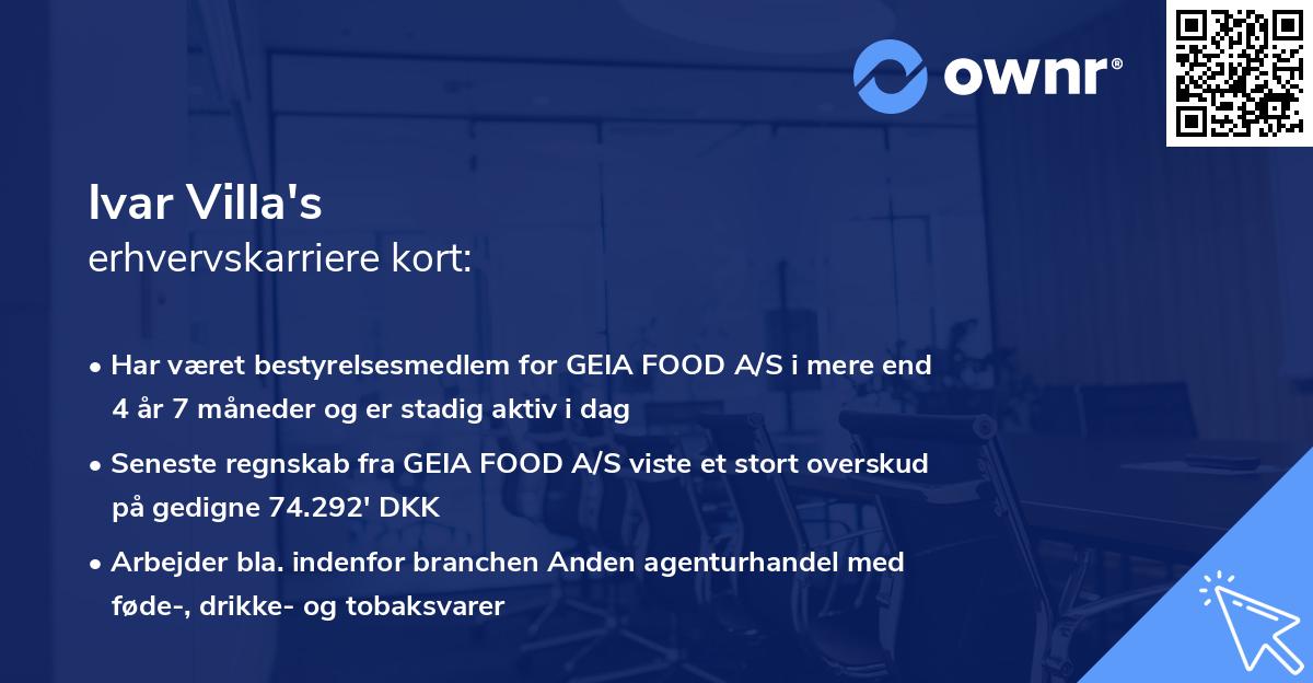 Ivar Villa's erhvervskarriere kort
