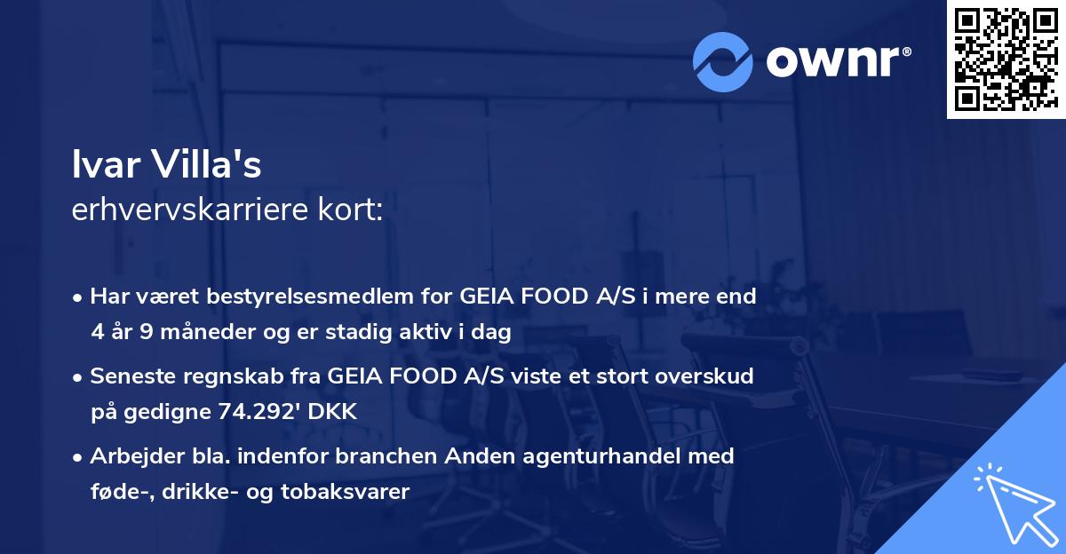 Ivar Villa's erhvervskarriere kort