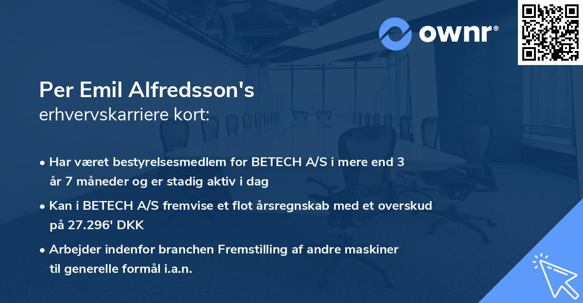 Per Emil Alfredsson's erhvervskarriere kort