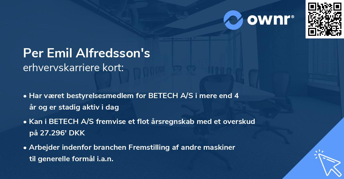 Per Emil Alfredsson's erhvervskarriere kort