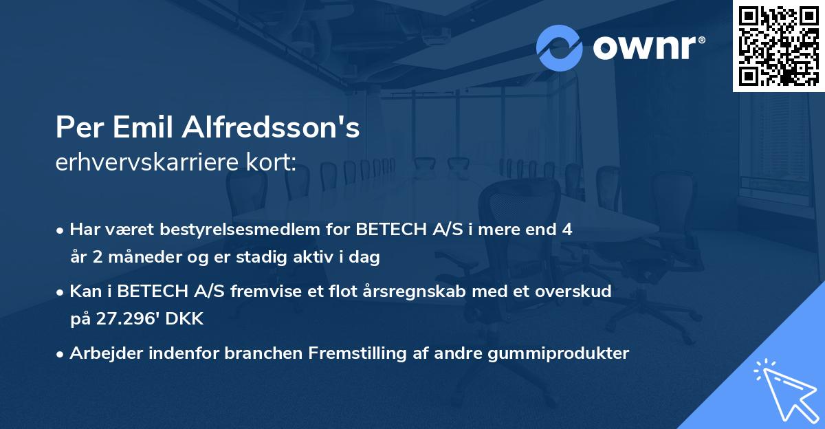 Per Emil Alfredsson's erhvervskarriere kort