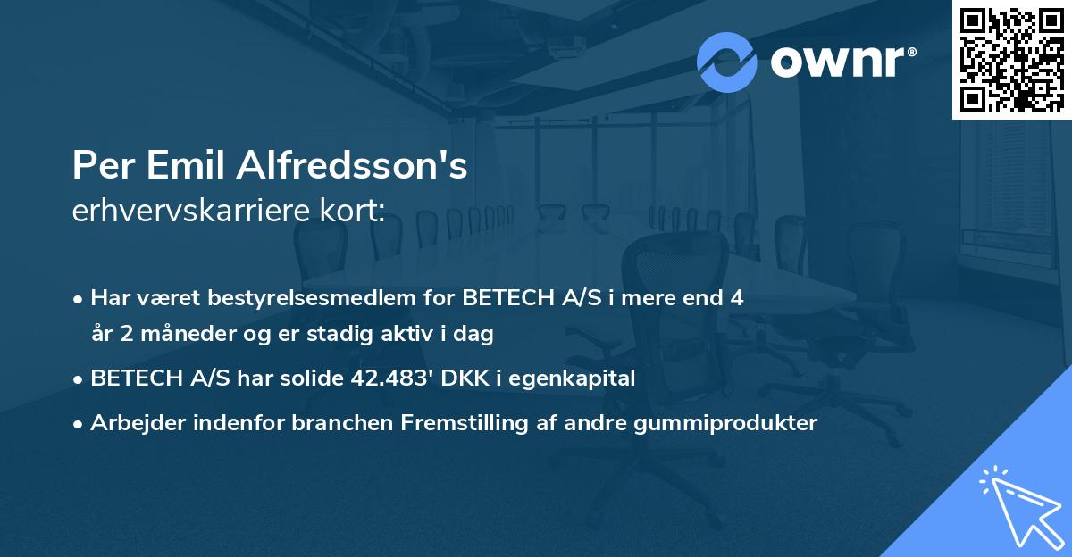 Per Emil Alfredsson's erhvervskarriere kort