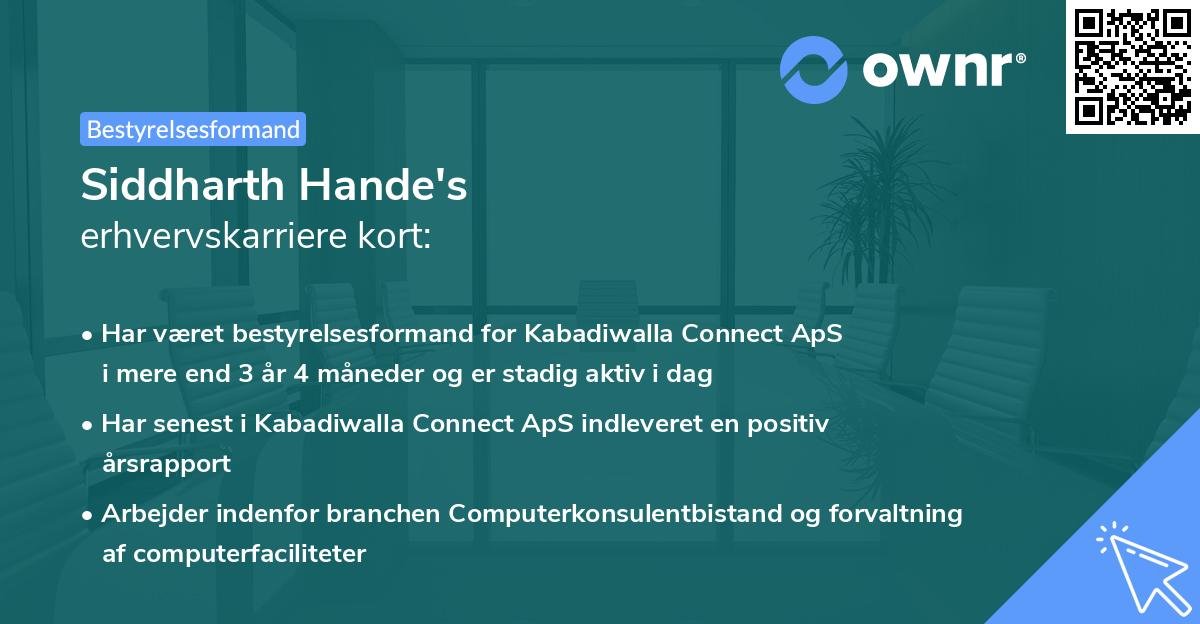 Siddharth Hande's erhvervskarriere kort