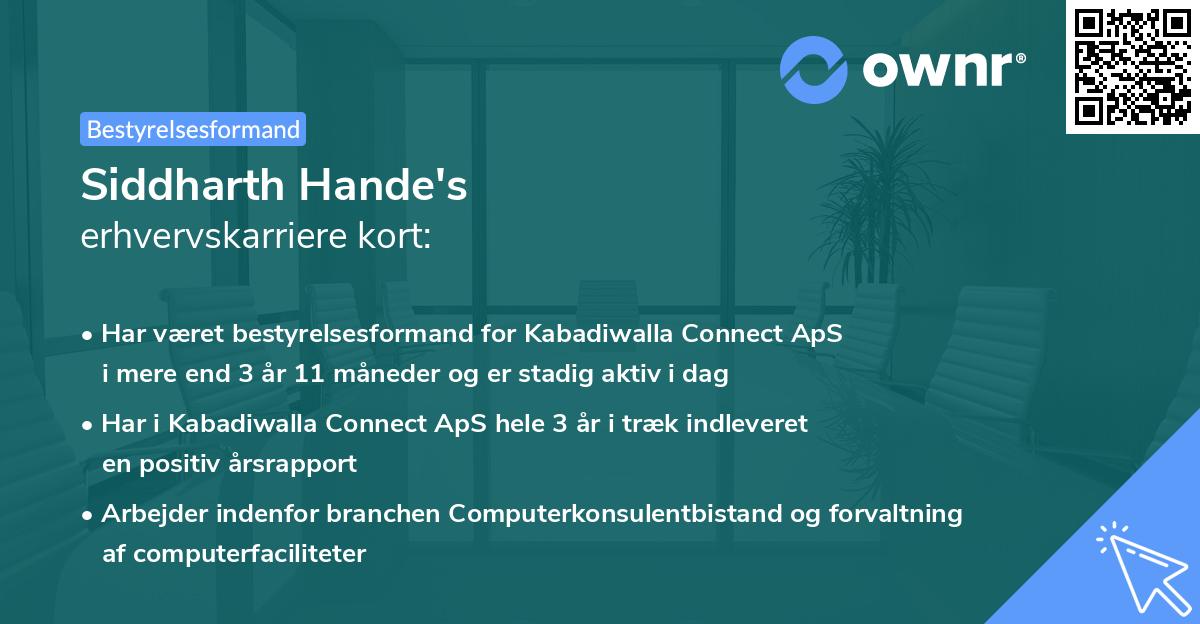 Siddharth Hande's erhvervskarriere kort