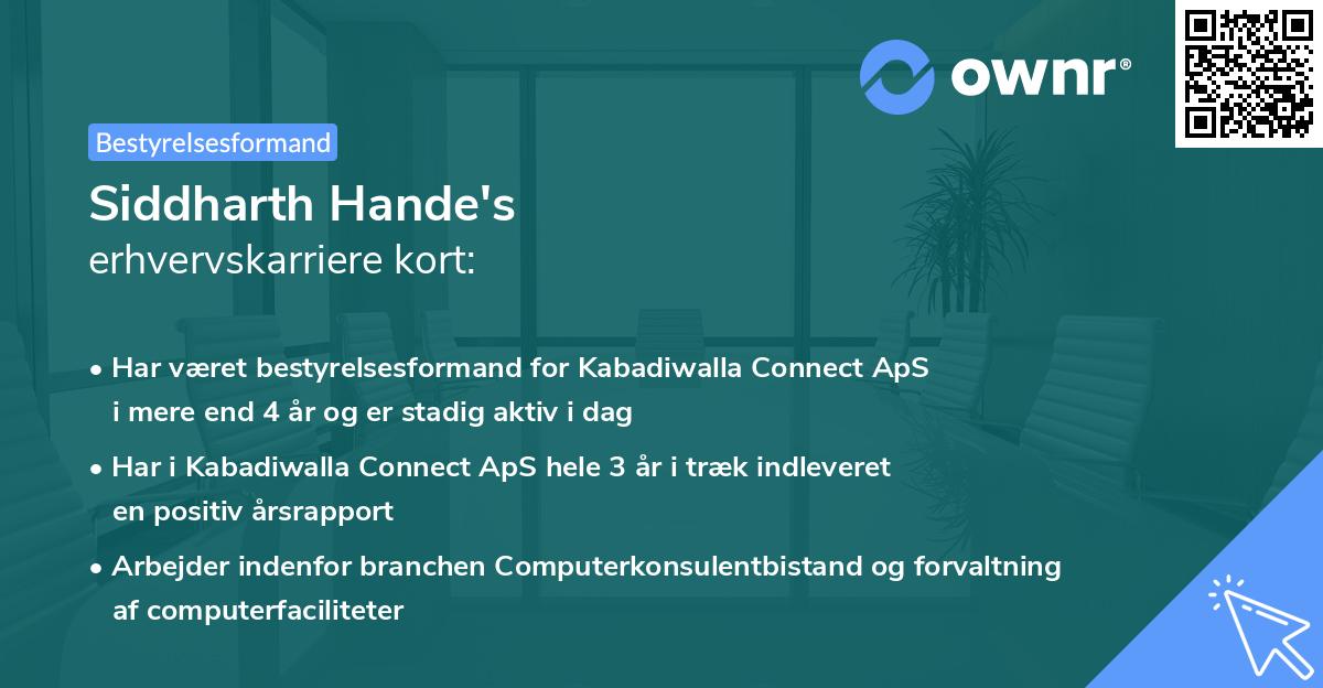 Siddharth Hande's erhvervskarriere kort