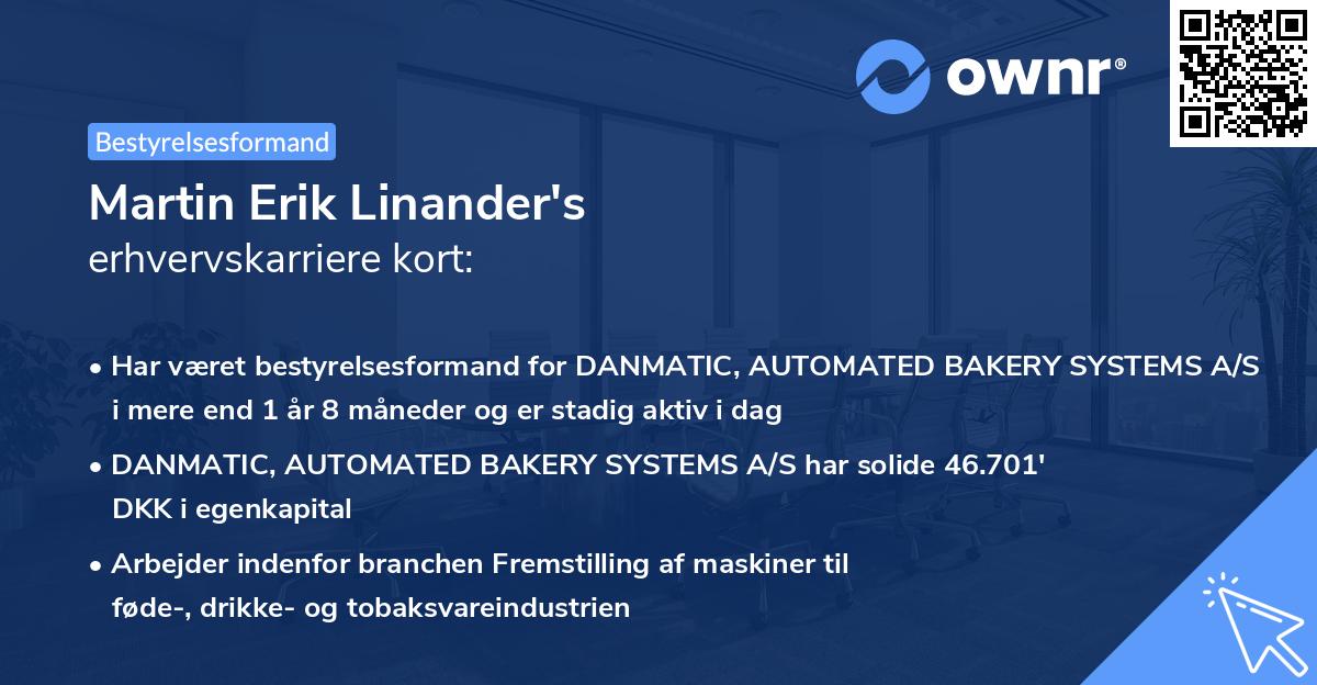 Martin Erik Linander's erhvervskarriere kort