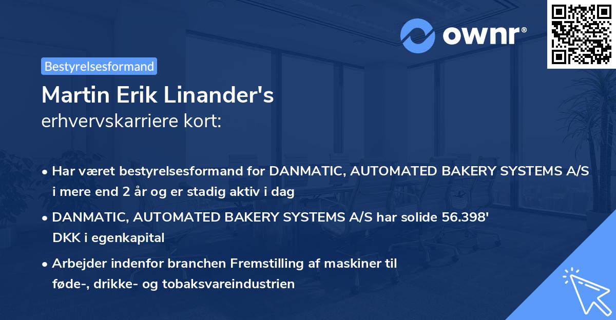 Martin Erik Linander's erhvervskarriere kort