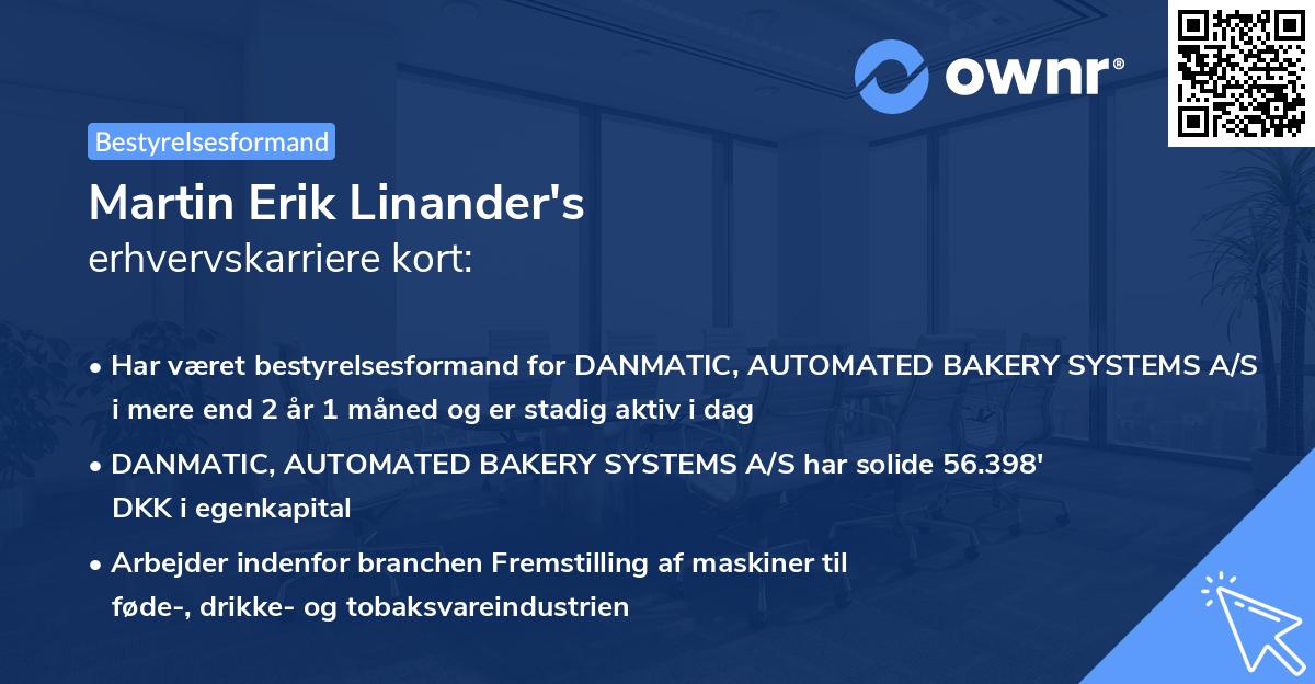 Martin Erik Linander's erhvervskarriere kort