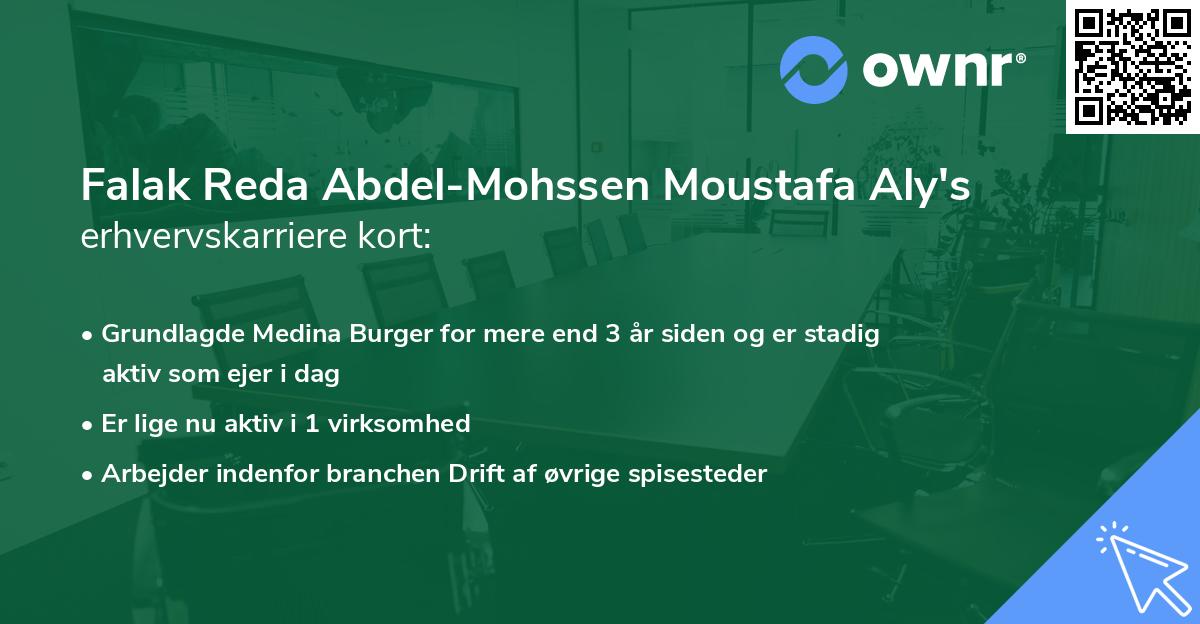 Falak Reda Abdel-Mohssen Moustafa Aly's erhvervskarriere kort