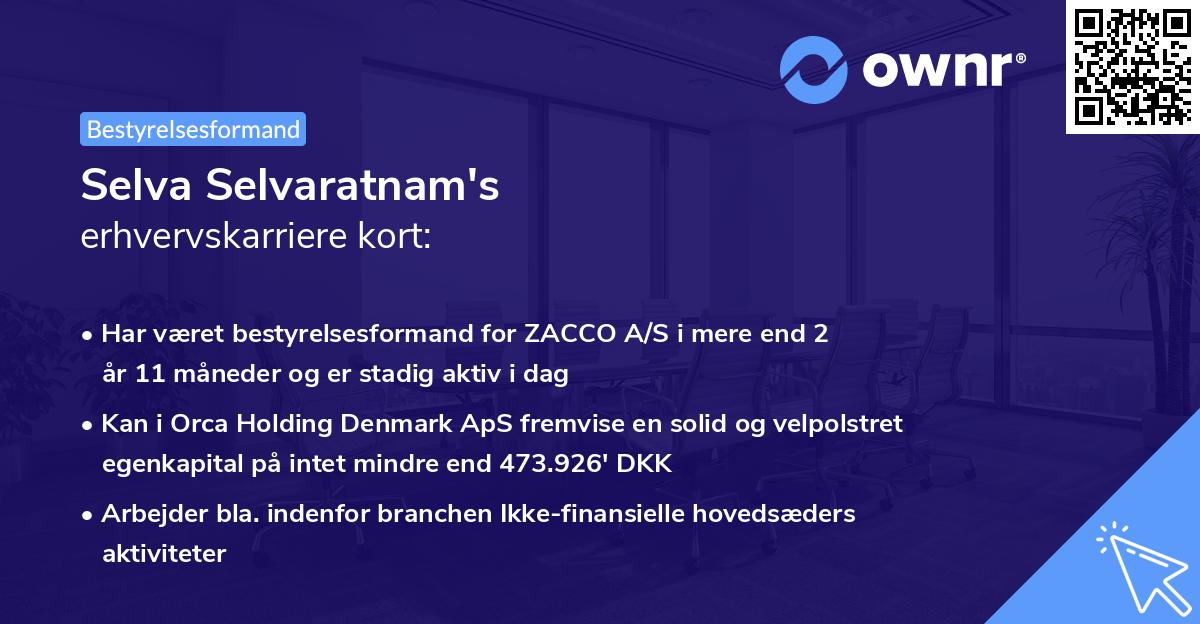 Selva Selvaratnam's erhvervskarriere kort