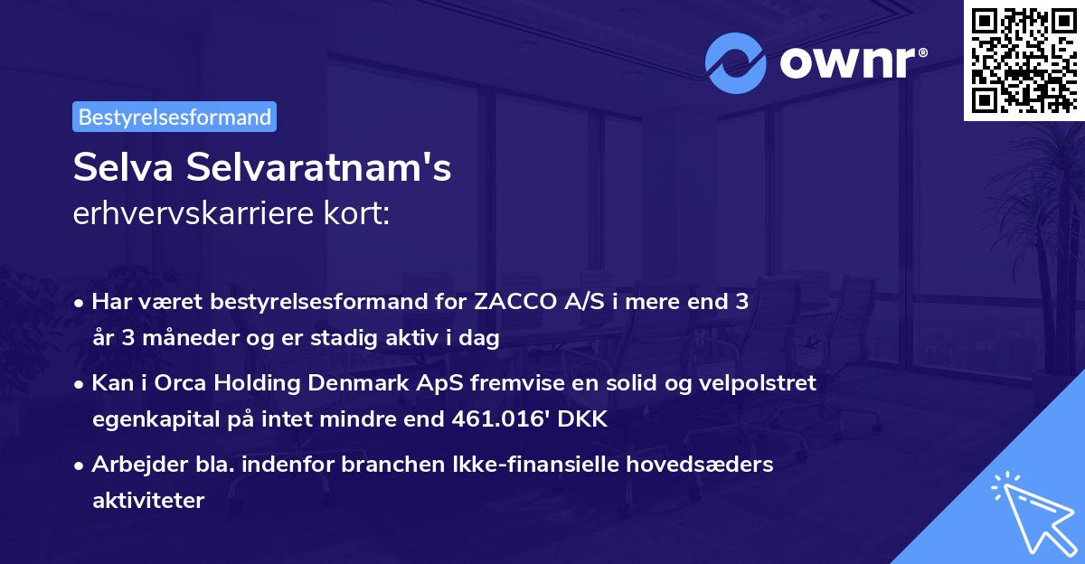 Selva Selvaratnam's erhvervskarriere kort