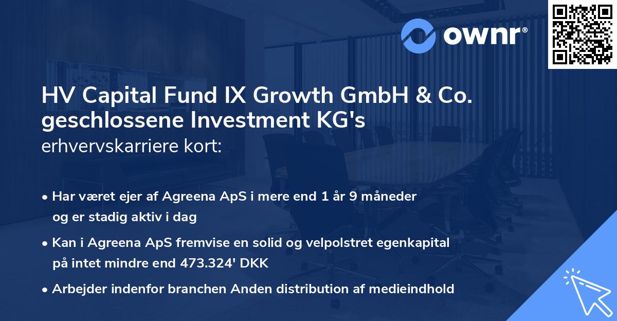 HV Capital Fund IX Growth GmbH & Co. geschlossene Investment KG's erhvervskarriere kort