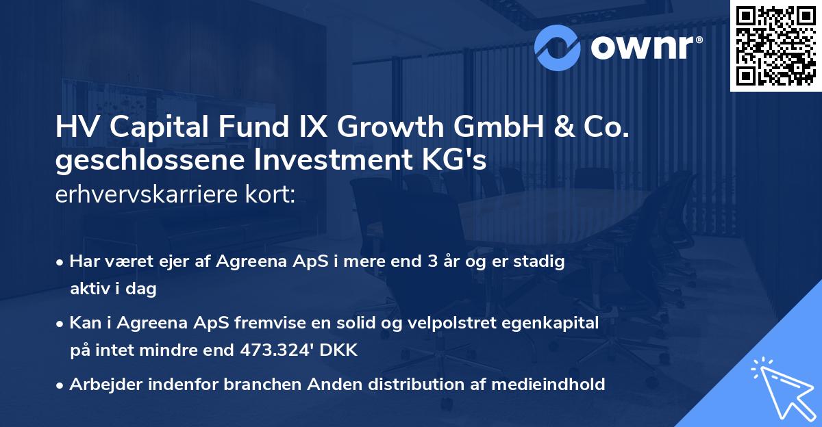 HV Capital Fund IX Growth GmbH & Co. geschlossene Investment KG's erhvervskarriere kort