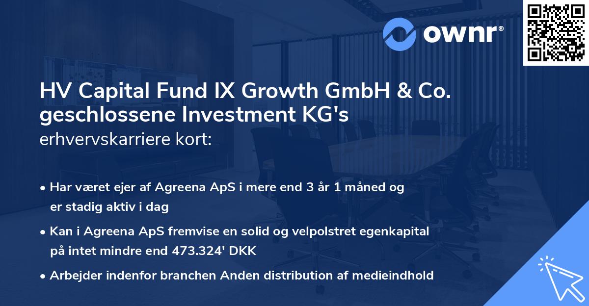 HV Capital Fund IX Growth GmbH & Co. geschlossene Investment KG's erhvervskarriere kort