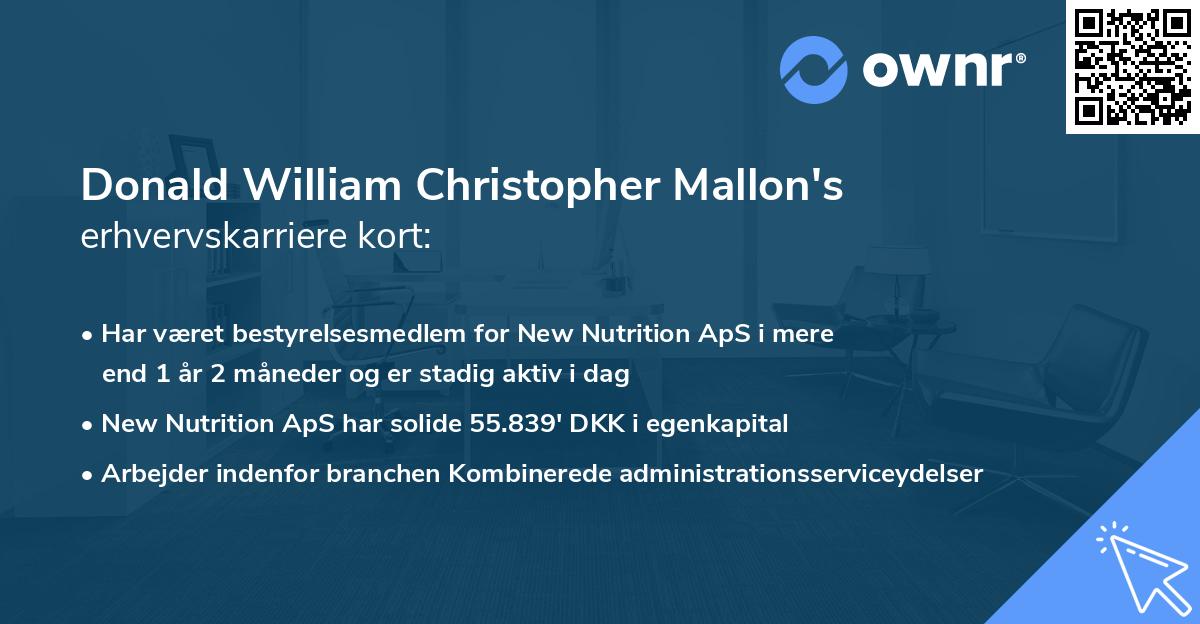 Donald William Christopher Mallon's erhvervskarriere kort