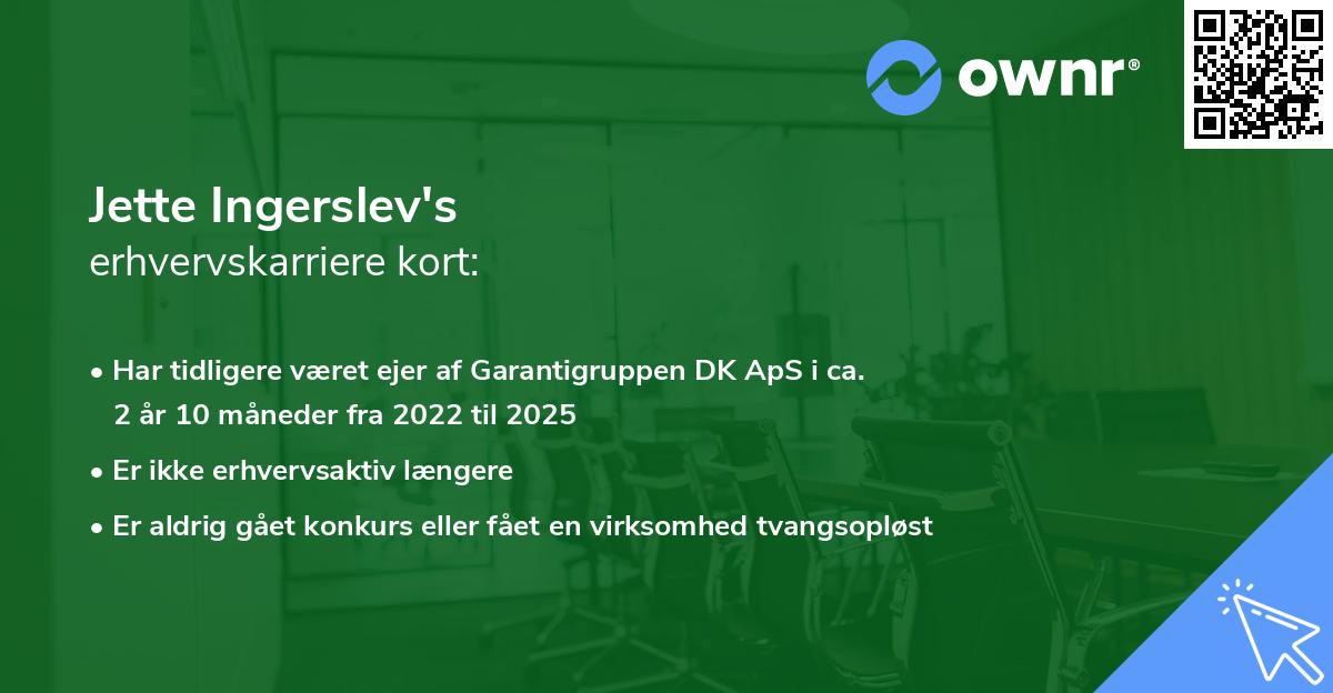 Jette Ingerslev's erhvervskarriere kort
