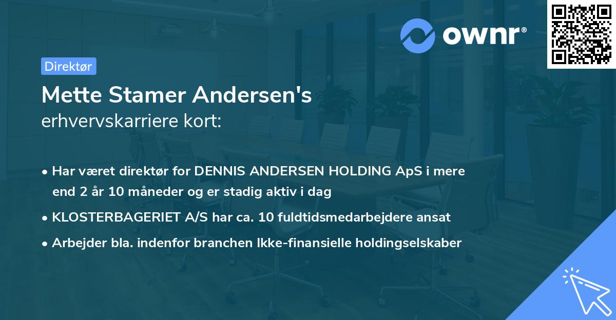 Mette Stamer Andersen's erhvervskarriere kort