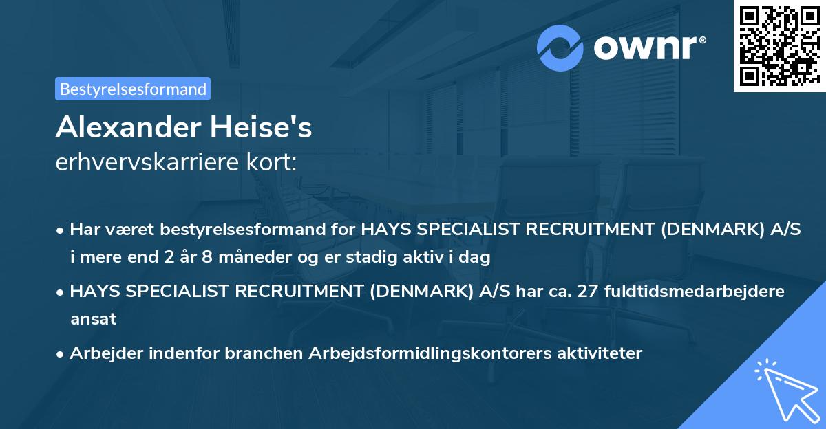 Alexander Heise's erhvervskarriere kort