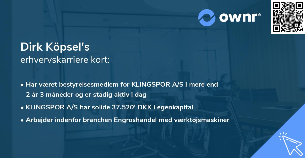 Dirk Köpsel's erhvervskarriere kort