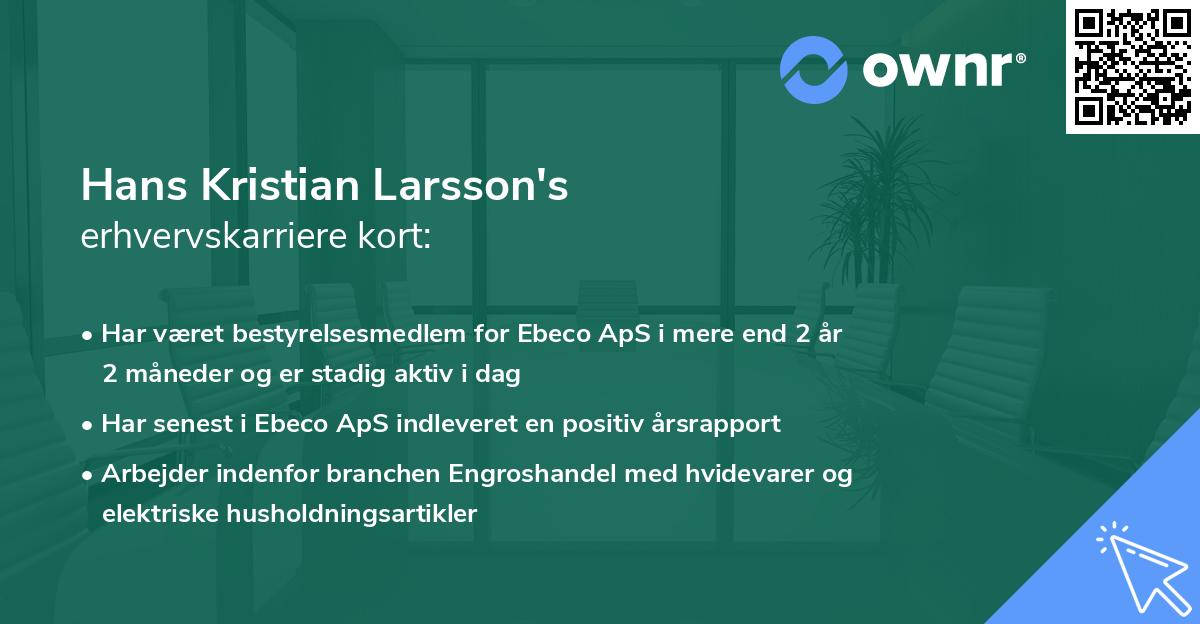 Hans Kristian Larsson's erhvervskarriere kort