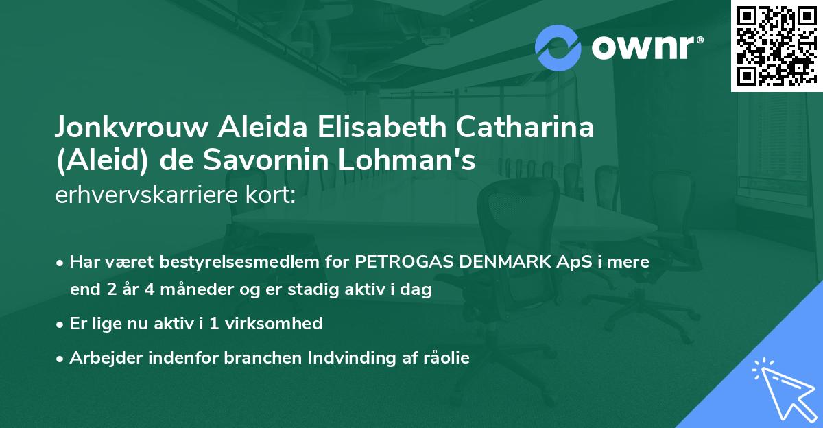 Jonkvrouw Aleida Elisabeth Catharina (Aleid) de Savornin Lohman's erhvervskarriere kort