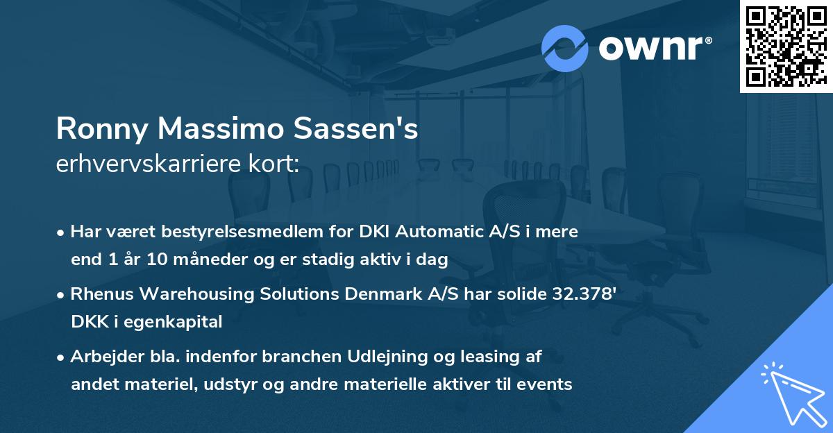 Ronny Massimo Sassen's erhvervskarriere kort