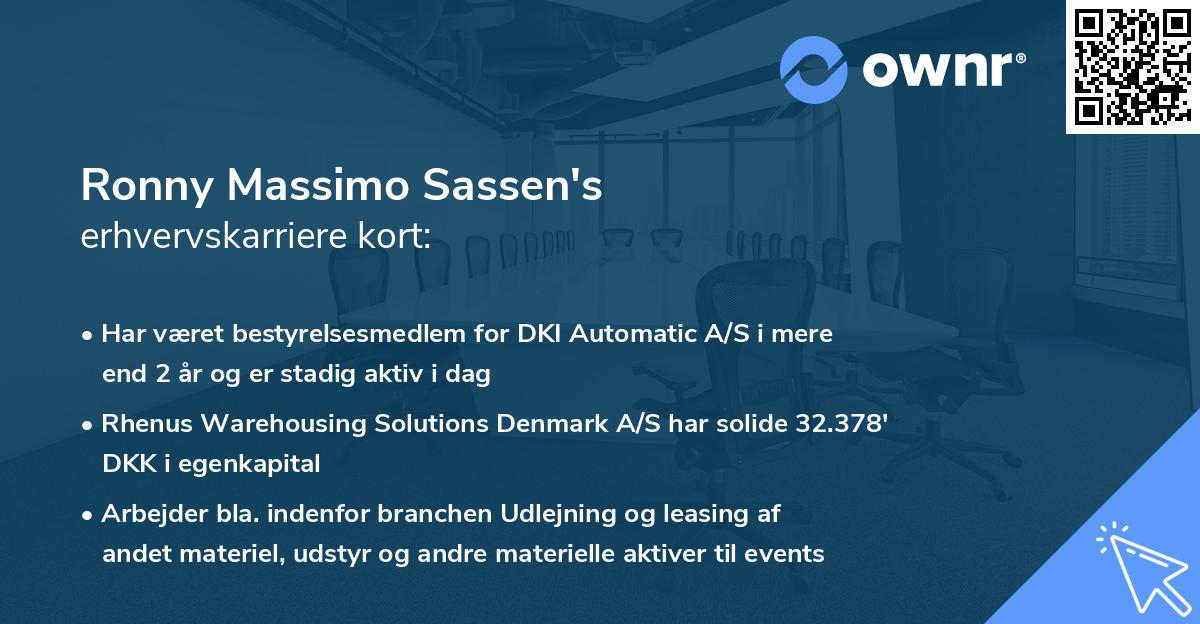 Ronny Massimo Sassen's erhvervskarriere kort