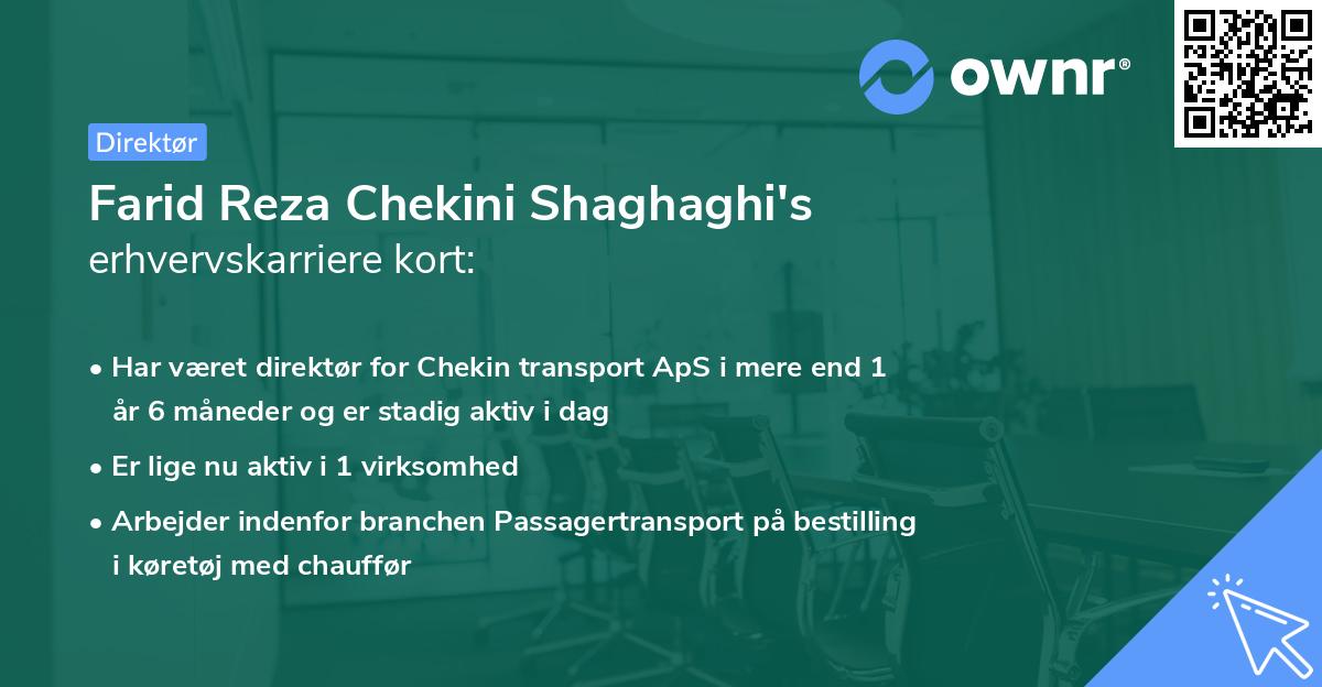 Farid Reza Chekini Shaghaghi's erhvervskarriere kort