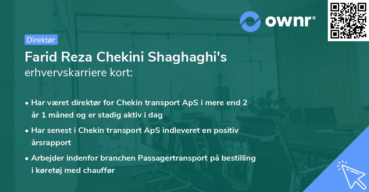 Farid Reza Chekini Shaghaghi's erhvervskarriere kort