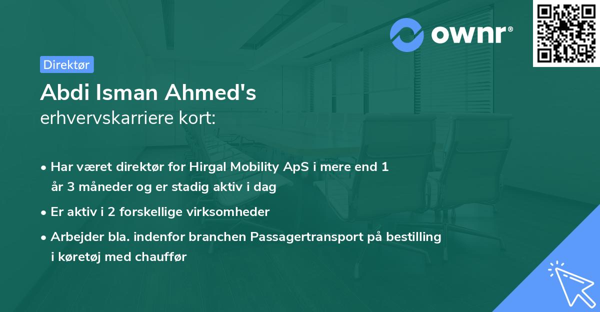 Abdi Isman Ahmed's erhvervskarriere kort