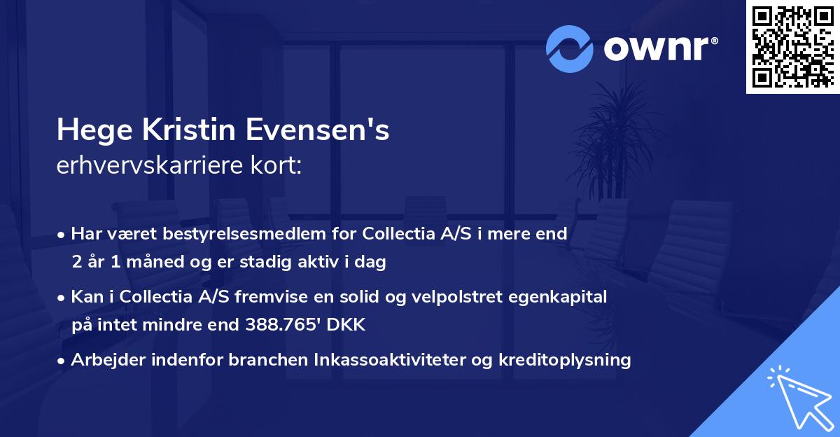 Hege Kristin Evensen's erhvervskarriere kort