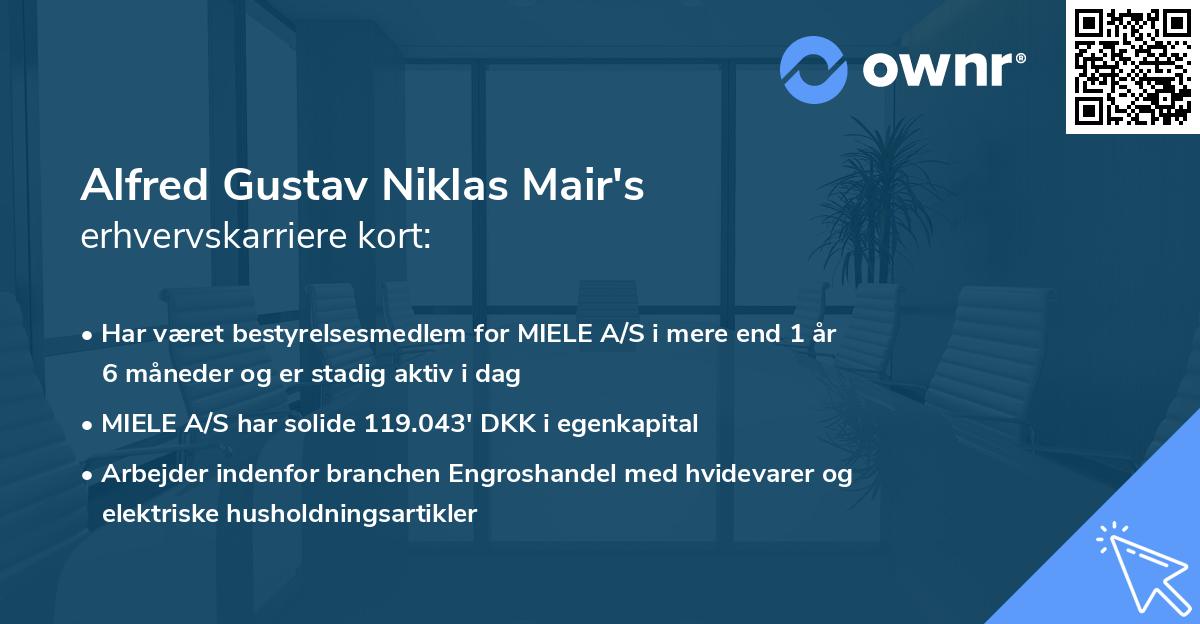 Alfred Gustav Niklas Mair's erhvervskarriere kort