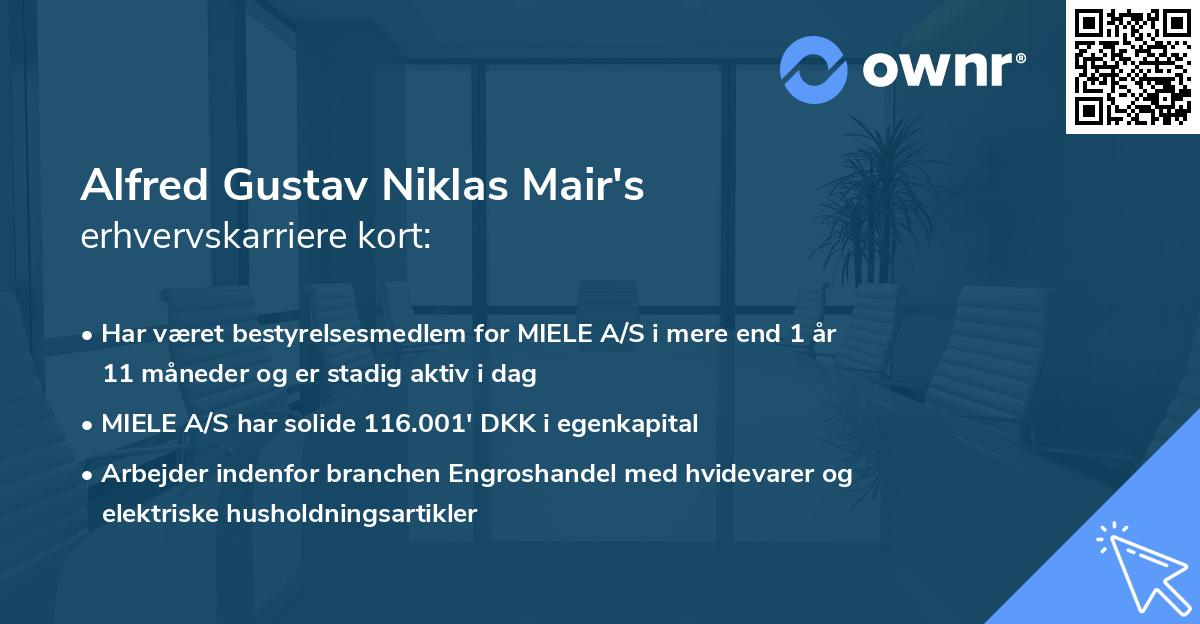 Alfred Gustav Niklas Mair's erhvervskarriere kort