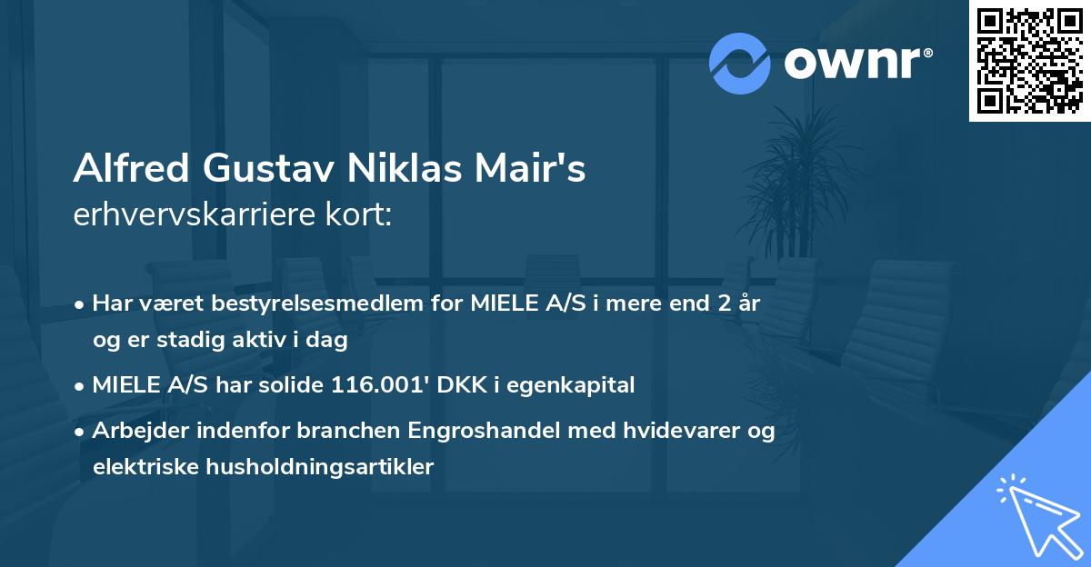 Alfred Gustav Niklas Mair's erhvervskarriere kort