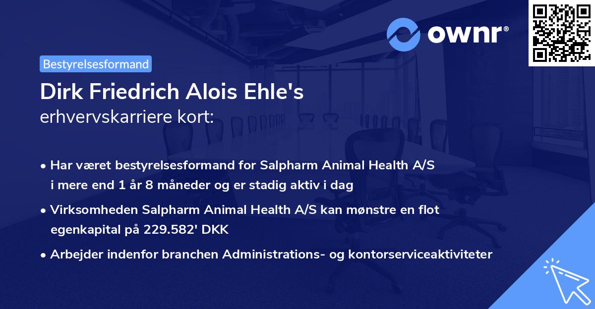 Dirk Friedrich Alois Ehle's erhvervskarriere kort
