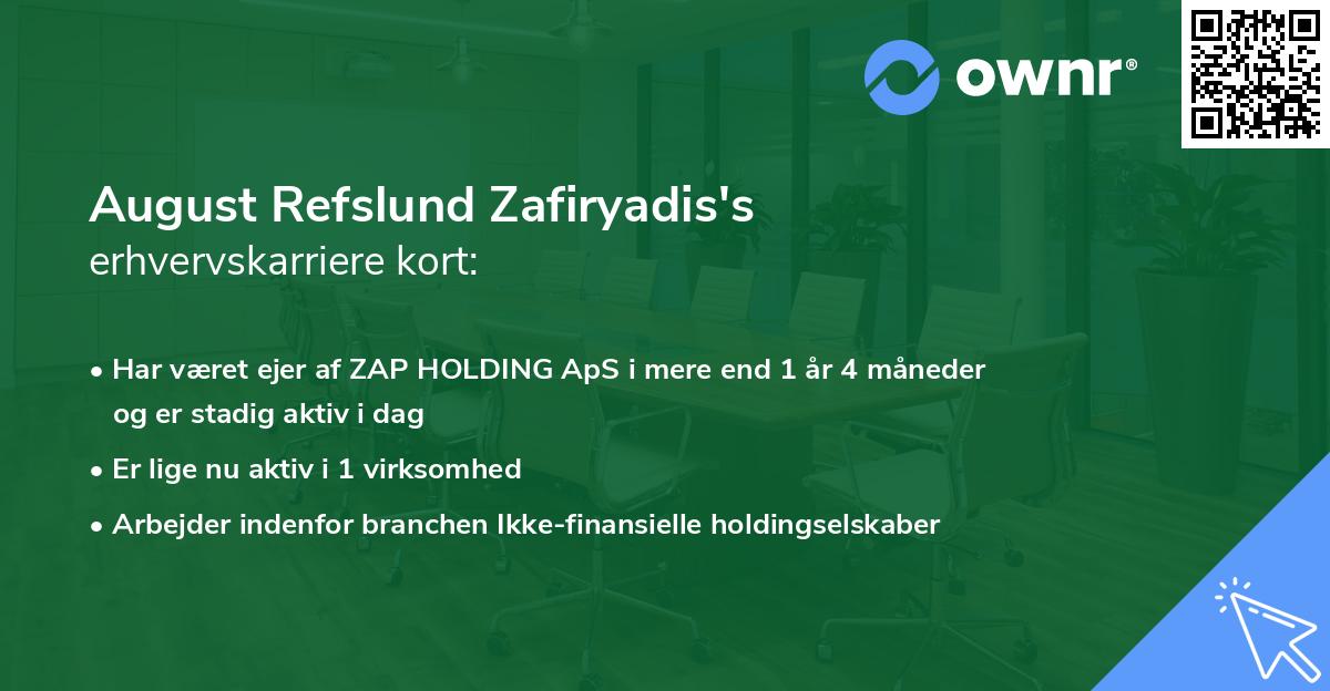 August Refslund Zafiryadis's erhvervskarriere kort
