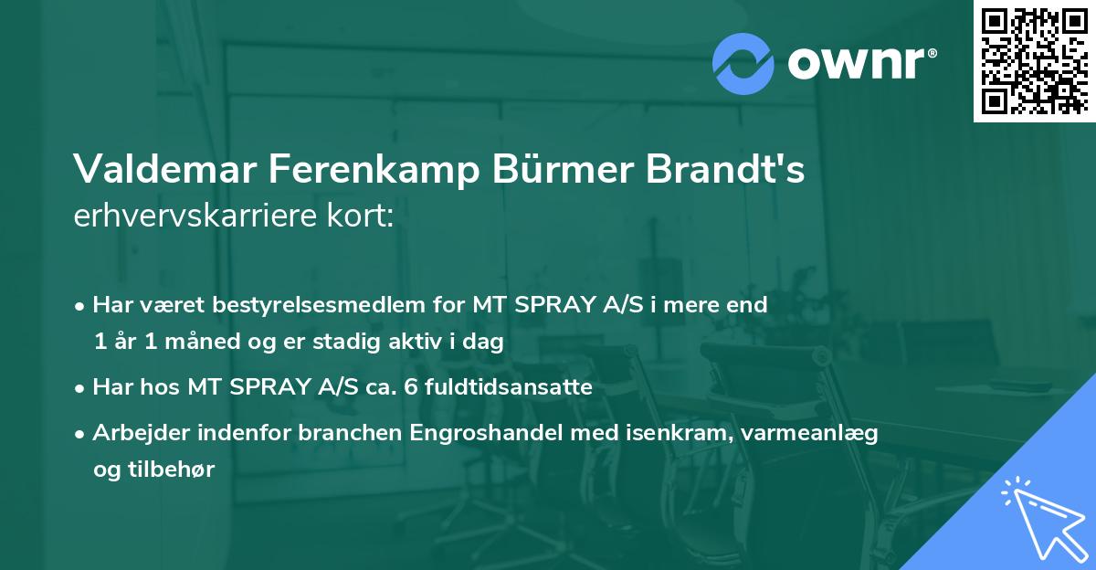 Valdemar Ferenkamp Bürmer Brandt's erhvervskarriere kort