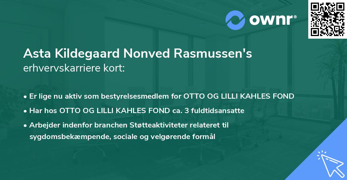 Asta Kildegaard Nonved Rasmussen's erhvervskarriere kort