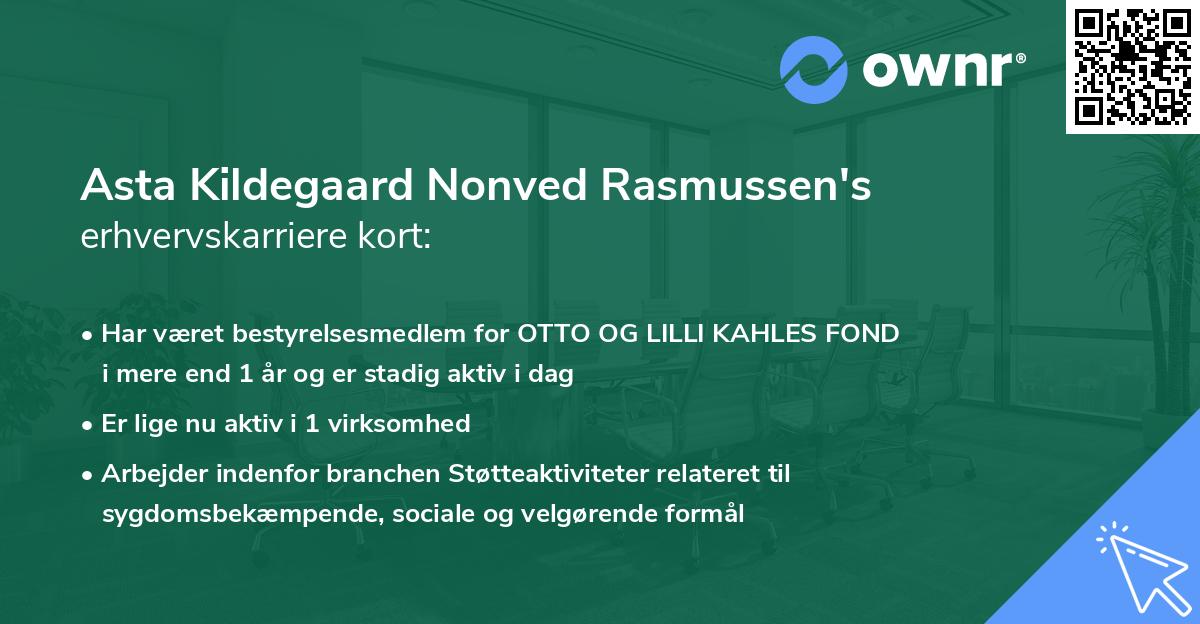 Asta Kildegaard Nonved Rasmussen's erhvervskarriere kort